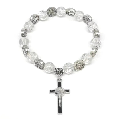 Crystal Bead Bracelet with Fresh Cross Recitation Beads for UNISEX