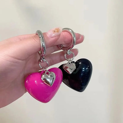 Korean Style Cute Pink Black Heart Keychains Y2K Sweet Fashion Daily Jewelry Bag Accessories for Women Girls New Pendant Keyring