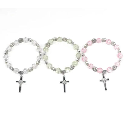 Crystal Bead Bracelet with Fresh Cross Recitation Beads for UNISEX