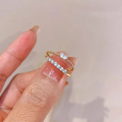 2pcs Trendy Gold Color Heart Zircon Rings Set For Women Luxury Fashion Elegant Twist Rings 2023 New Gifts And Party Jewelry