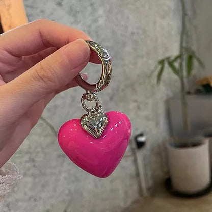 Korean Style Cute Pink Black Heart Keychains Y2K Sweet Fashion Daily Jewelry Bag Accessories for Women Girls New Pendant Keyring