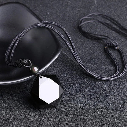 Natural Black Obsidian Hexagram Healing Crystal Pendant Amulet Protection Necklace Sweater Chain Women Men Charm Jewelry Gifts