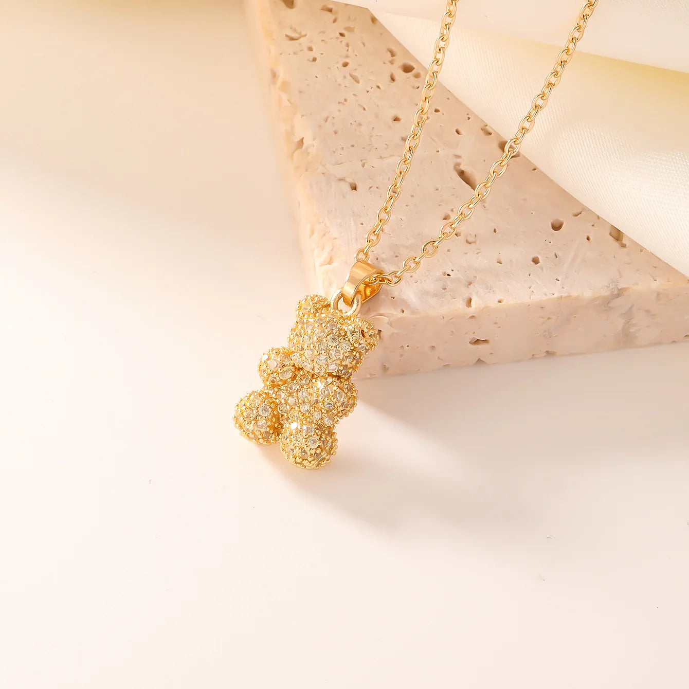 Classic 18K Gold Plated Bear Necklace for Women Fashion Luxury Full Diamond Multi color Zircon Pendant Stainless Steel Chain