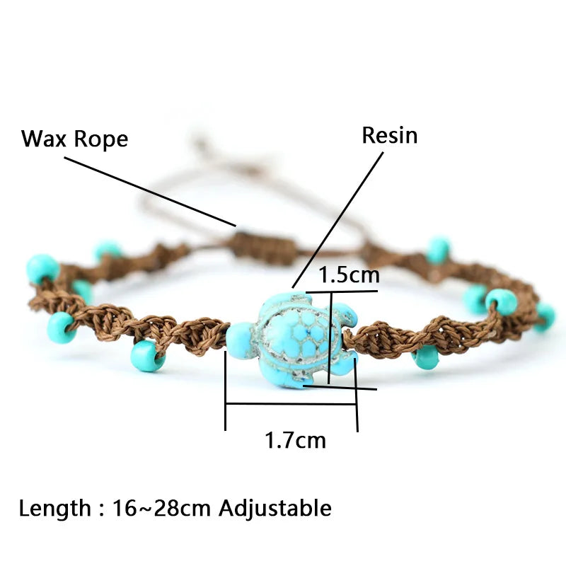 Bohemia Rope Bracelet Unisex Adjustable Turtle Braslet Summer Beach Jewelry 4mm Rice Bead Braclet Surf Brazalete Pulseira Joias