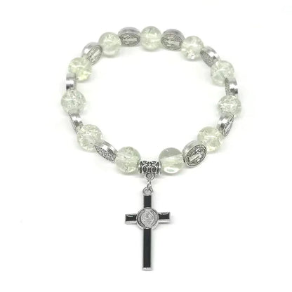 Crystal Bead Bracelet with Fresh Cross Recitation Beads for UNISEX