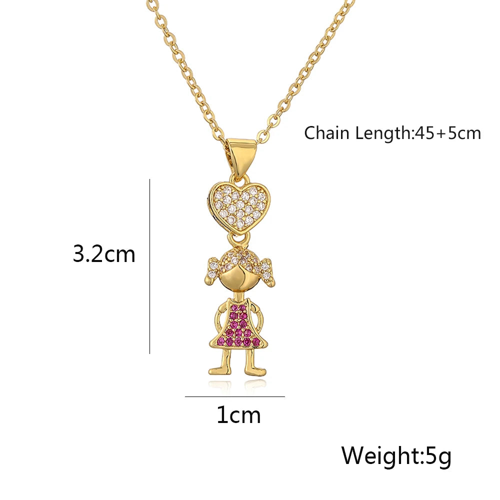 Graceful Boys and Girl Pendant Necklaces For Women Girls,Classical Design With AAA Cubic Zirconia,Vintage Party Dating Jewelry