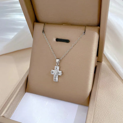 Fashionable Light Luxury Cross Micro-inlaid Stainless Steel Necklace Classic Personality Trend Wedding Clavicle Chain Pendant