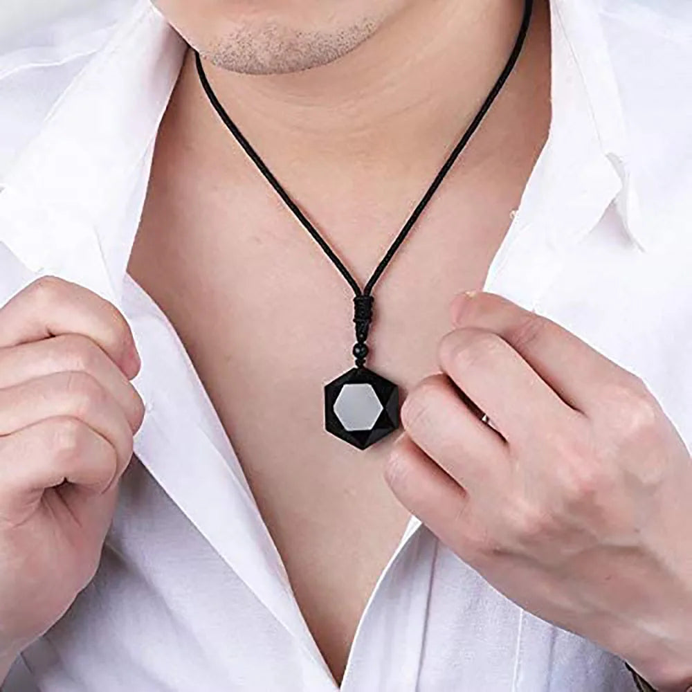 Natural Black Obsidian Hexagram Healing Crystal Pendant Amulet Protection Necklace Sweater Chain Women Men Charm Jewelry Gifts