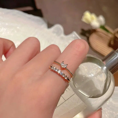 2pcs Trendy Gold Color Heart Zircon Rings Set For Women Luxury Fashion Elegant Twist Rings 2023 New Gifts And Party Jewelry