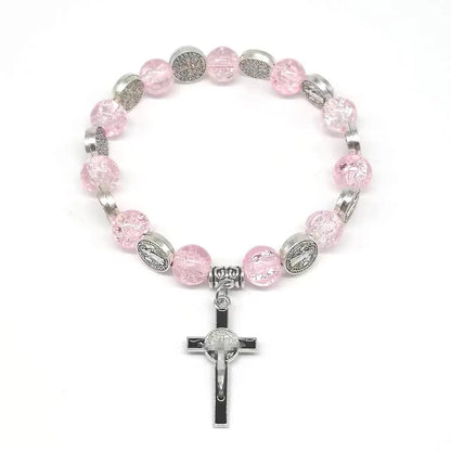 Crystal Bead Bracelet with Fresh Cross Recitation Beads for UNISEX