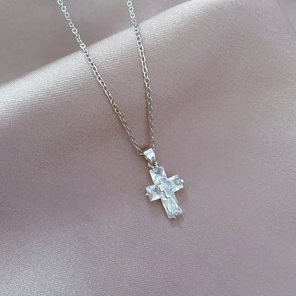 Fashionable Light Luxury Cross Micro-inlaid Stainless Steel Necklace Classic Personality Trend Wedding Clavicle Chain Pendant