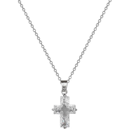 Fashionable Light Luxury Cross Micro-inlaid Stainless Steel Necklace Classic Personality Trend Wedding Clavicle Chain Pendant