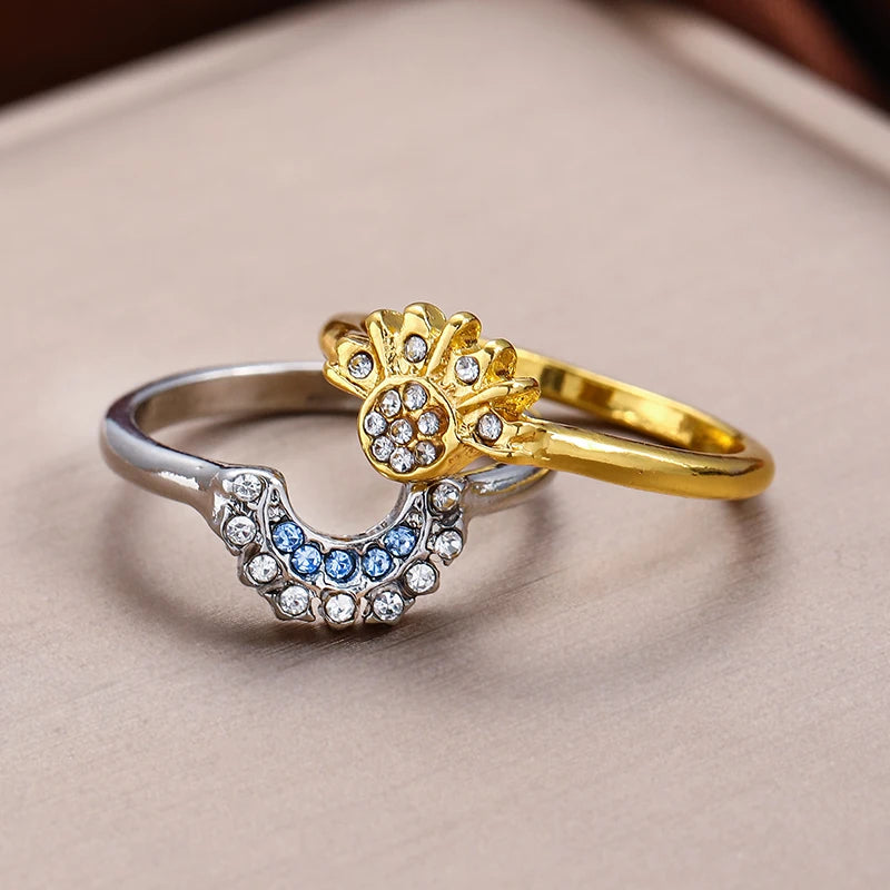 2pc/set Summer Couple Ring Set Sky Blue Sparkling Moon and Sun Ring 2023 New Women's Stackable Finger Set Engagement Jewelry