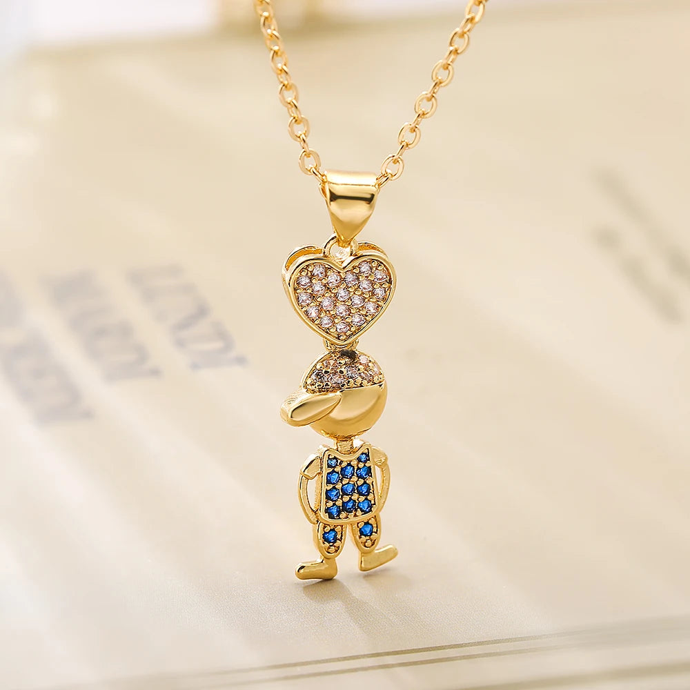 Graceful Boys and Girl Pendant Necklaces For Women Girls,Classical Design With AAA Cubic Zirconia,Vintage Party Dating Jewelry