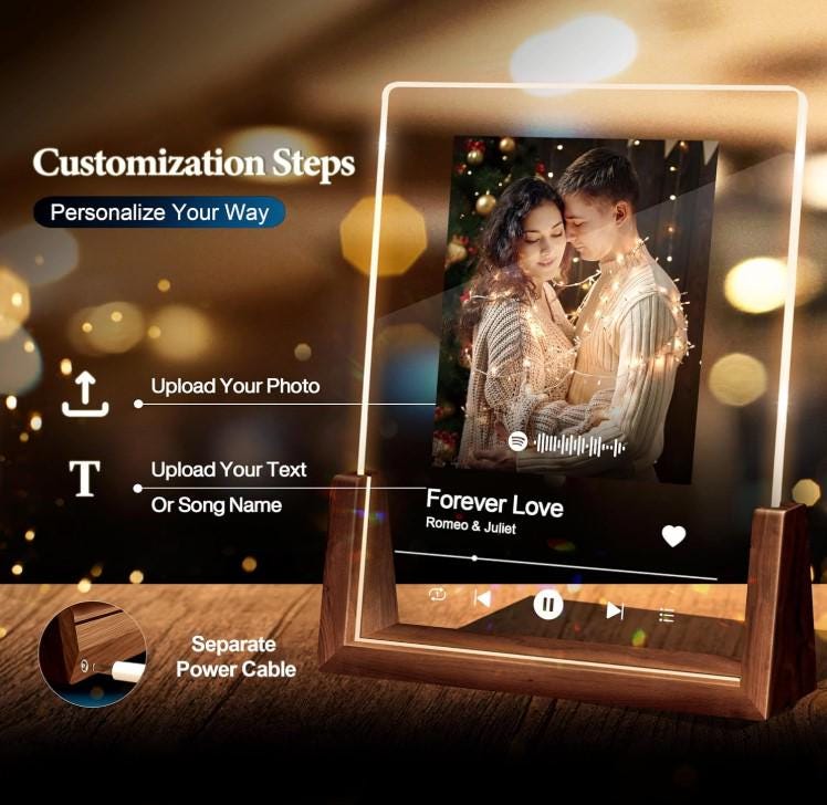 Romantic Gift Custom Photo Frames with Night Light Personalized Acrylic Plaque with Pictures for Couples Personalized, Song Plaque Spotify