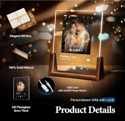 Romantic Gift Custom Photo Frames with Night Light Personalized Acrylic Plaque with Pictures for Couples Personalized, Song Plaque Spotify