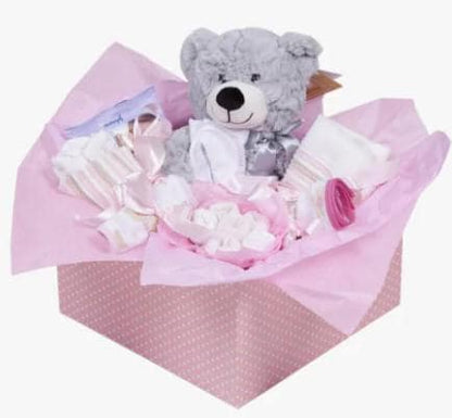 special cute gift kit box for a girls maternity blanket, clothes, care and plush