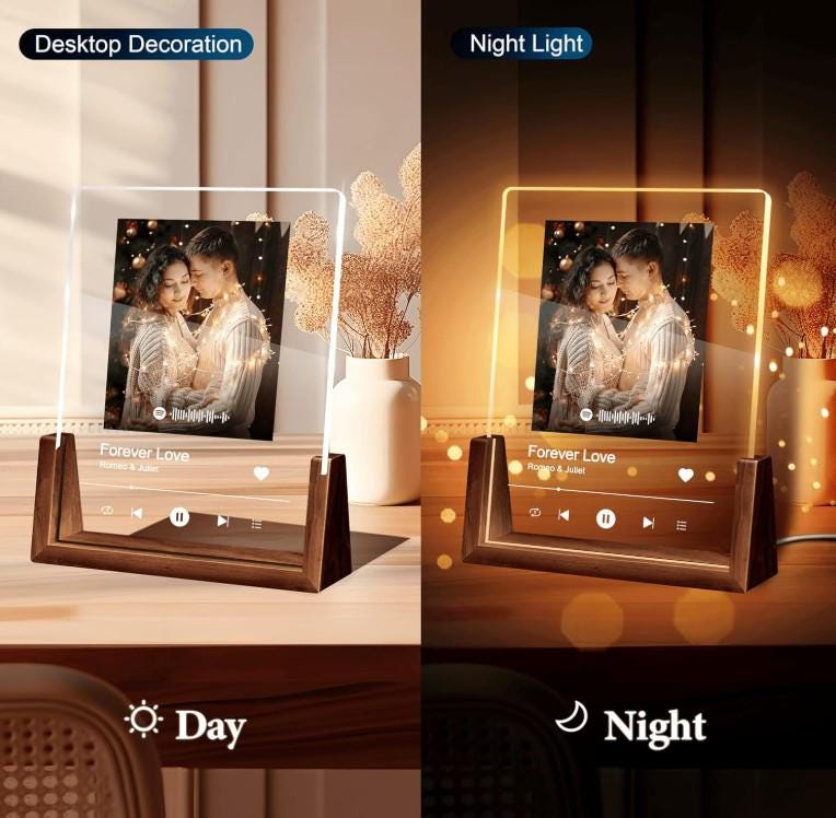 Romantic Gift Custom Photo Frames with Night Light Personalized Acrylic Plaque with Pictures for Couples Personalized, Song Plaque Spotify