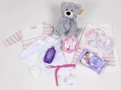 special cute gift kit box for a girls maternity blanket, clothes, care and plush