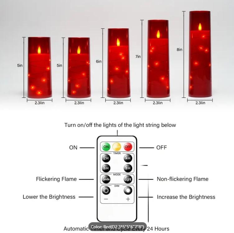 5LED Flickering Flameless Candles D2.3*5'5'5'6'7'8' Acrylic Pillar Candle - For Creating A Romantic Ambiance For Home Decoration