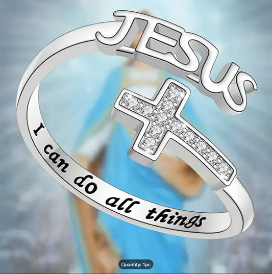 I Can Do It All Jesus Ring Simple Yet Stylish Cross Open Adjustable Ring