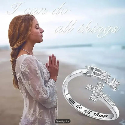 I Can Do It All Jesus Ring Simple Yet Stylish Cross Open Adjustable Ring