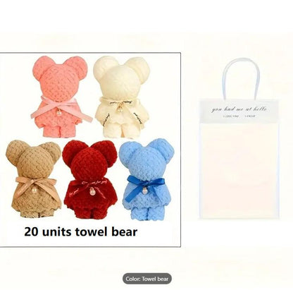 20pcs Adorable Bear Towel Gift Set - Cute Clear Bag Included - Perfect for Weddings, Birthdays, Mother's Day & baby shower Party Favors