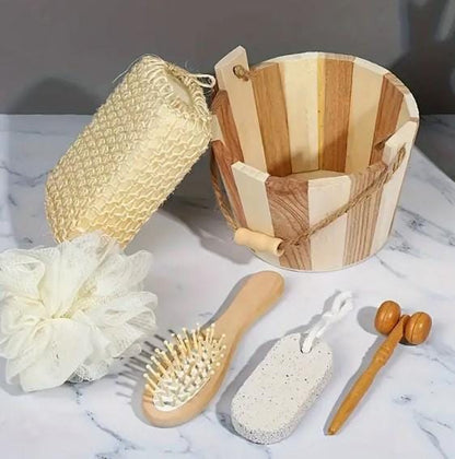 5pcs Set Wooden Bath Tool Set Natural Relaxation And Body Care Kit for Home And Bathroom Deco, Shower Exfoliation Set Holiday Gift