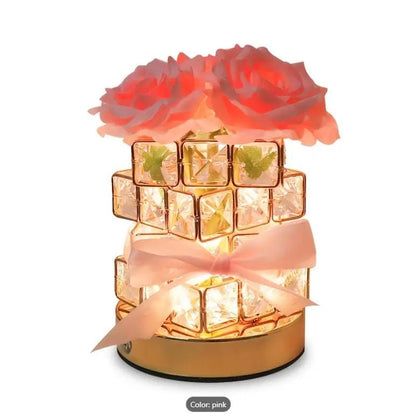 Rose Crystal Table Lamp, Rechargeable Rose Lamp, Dimmable Flower Lamp, Romantic LED Rose Diamond Lamp Valentine's Day Birthday Gift For Her