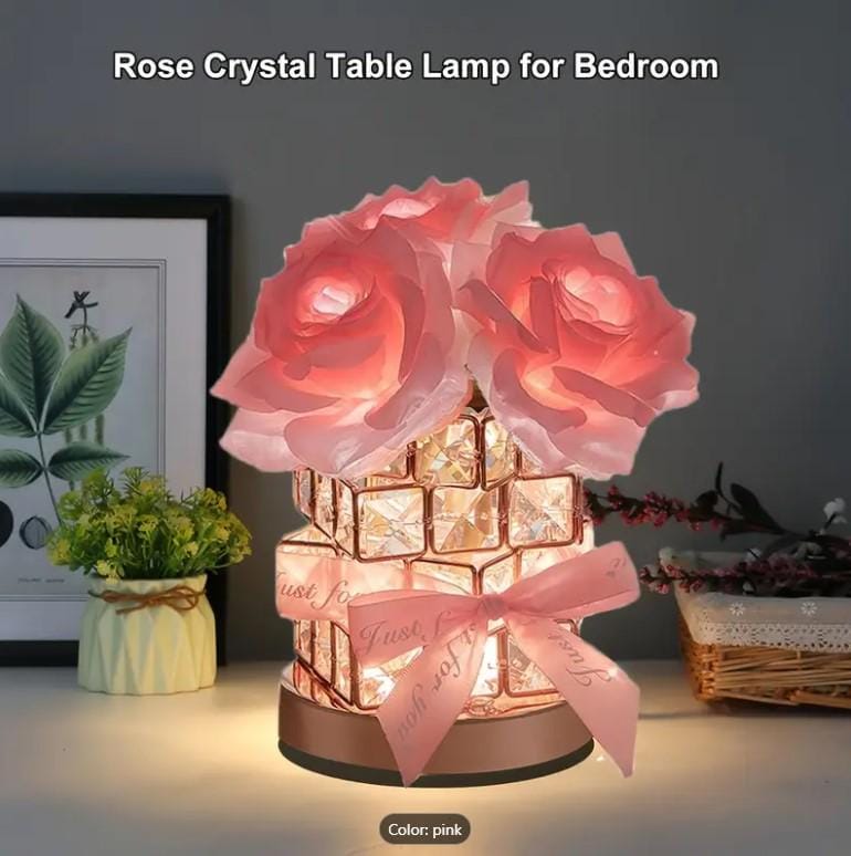 Rose Crystal Table Lamp, Rechargeable Rose Lamp, Dimmable Flower Lamp, Romantic LED Rose Diamond Lamp Valentine's Day Birthday Gift For Her