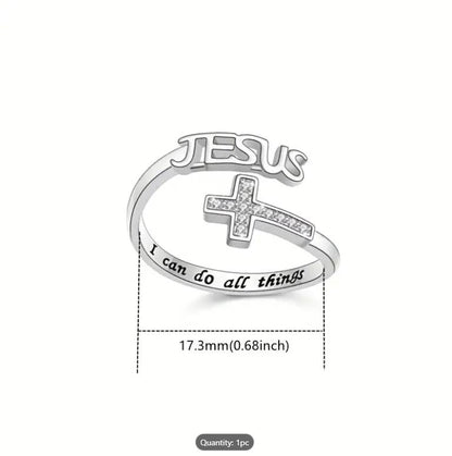 I Can Do It All Jesus Ring Simple Yet Stylish Cross Open Adjustable Ring